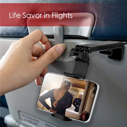 Airplane Phone Holder, Portable Travel Stand Desk Flight Foldable Adjustable Rotatable Selfie Holding Train Seat , Seat Bracket