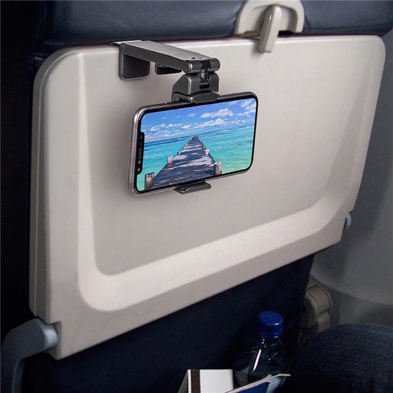 Airplane Phone Holder, Portable Travel Stand Desk Flight Foldable Adjustable Rotatable Selfie Holding Train Seat , Seat Bracket