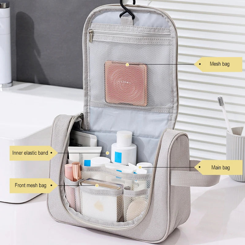 Portable Toiletry Hanging Bag Simple Girls Wash Large Capacity Men Travel Cosmetic Hook Bag Solid Color Cosmetics Storage Bag