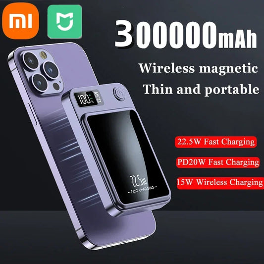 Magnetic Wireless 30000mAh Power Bank Fast Charger For Magsafe Portable Auxiliary Battery Pack For Iphone Samsung