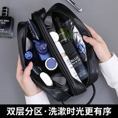 Toiletry Bag for Men PU Leather Travel Wash Organizer Dopp Kit Water-resistant Shaving Bag for Toiletries Accessories