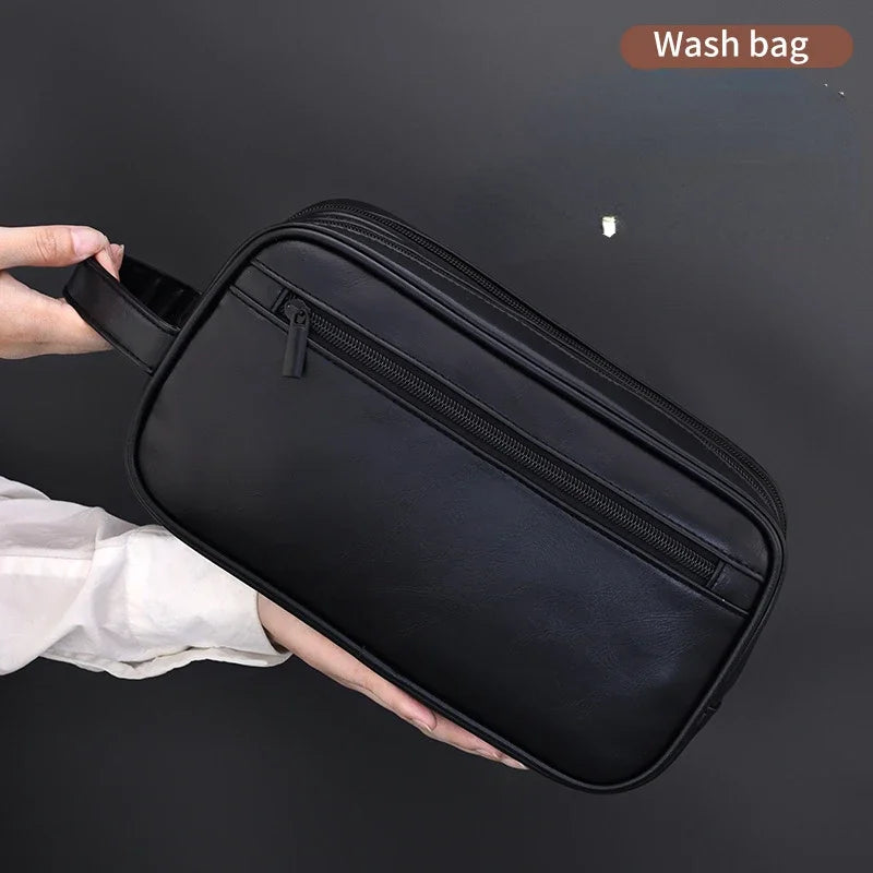 Toiletry Bag for Men PU Leather Travel Wash Organizer Dopp Kit Water-resistant Shaving Bag for Toiletries Accessories