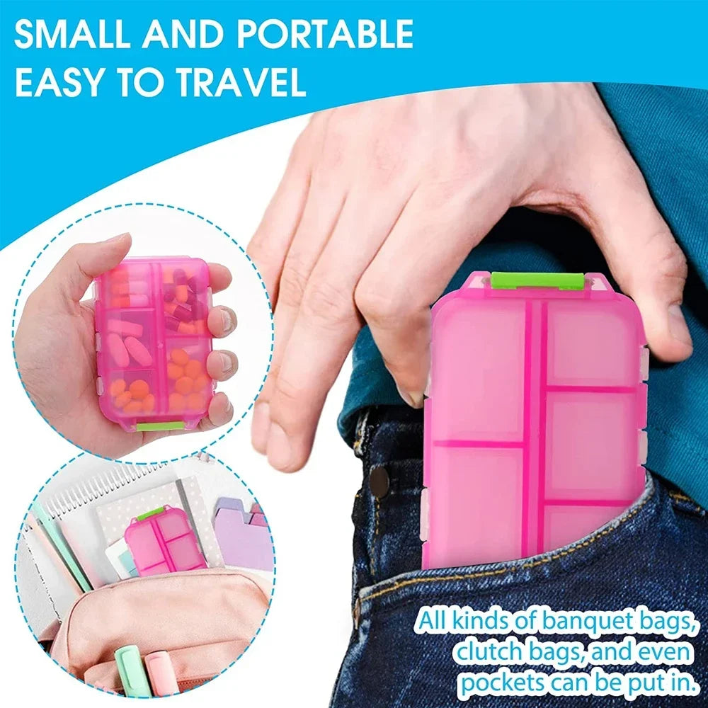 8 Compartments Travel Pill Organizer, Moisture-Proof Pill Case, Purse Daily Pill Box Portable Medicine Vitamin Holder Containers