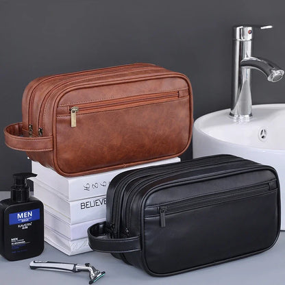 Toiletry Bag for Men PU Leather Travel Wash Organizer Dopp Kit Water-resistant Shaving Bag for Toiletries Accessories