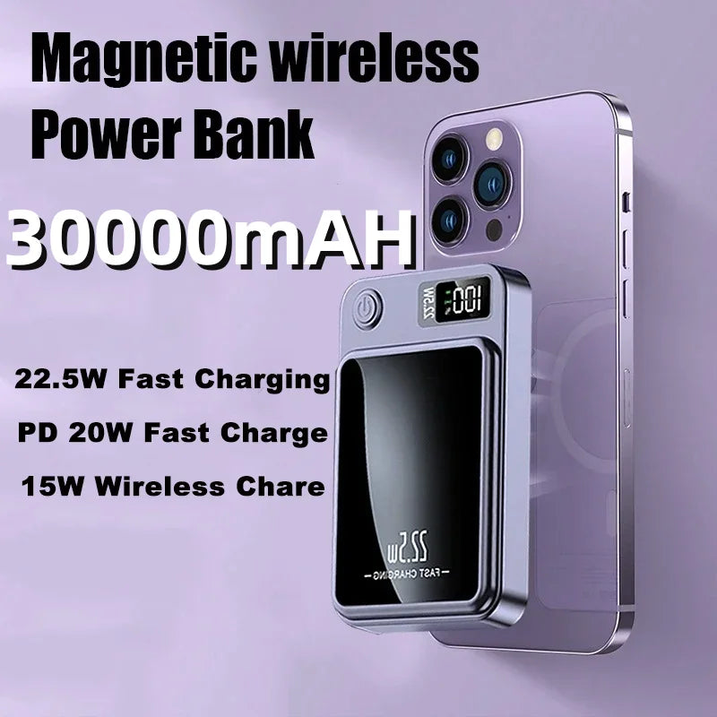 Magnetic Wireless 30000mAh Power Bank Fast Charger For Magsafe Portable Auxiliary Battery Pack For Iphone Samsung